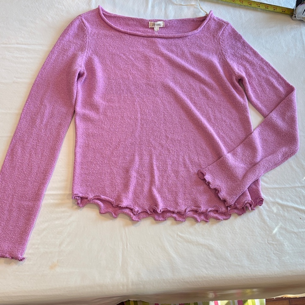 Lilac Long Sleeve Lettuce-Hem Knit Top - Women